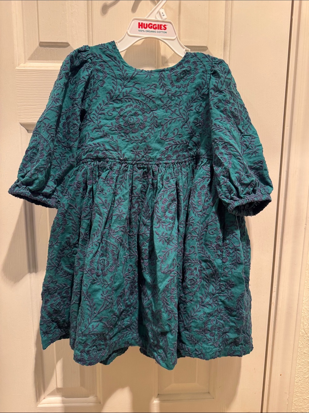 Pink Chicken evergreen with navy embroidery Girls' Dress